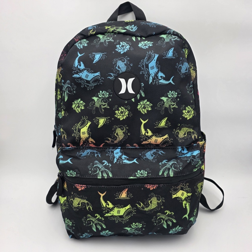 Hurley Underwater Aerial Backpack Unisex Bookbag Black Multicolor Ocean Theme
